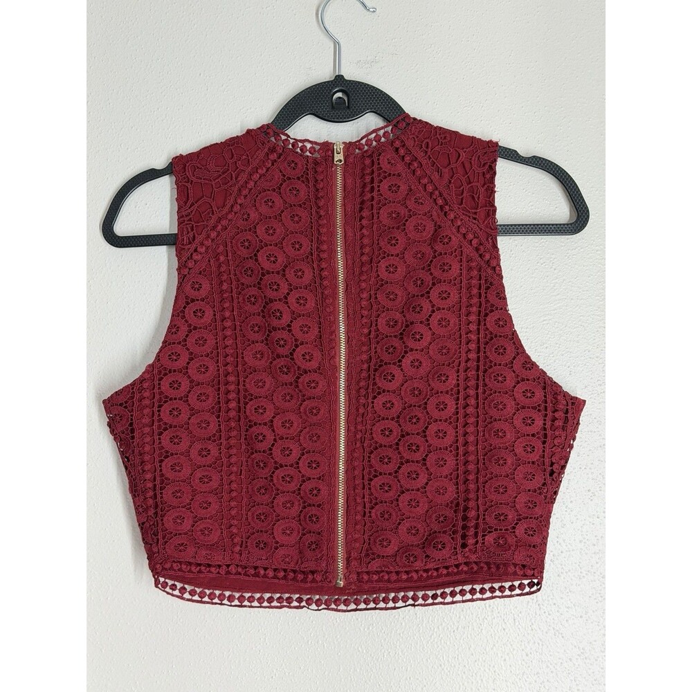 Abercrombie & Fitch Crochet Lace Crop Top Burgundy Red Boho Festival Tank M Zip - Picture 2 of 4